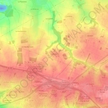 Carte topographique Le Brizais, altitude, relief
