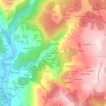 Carte topographique Rego de Abaixo, altitude, relief