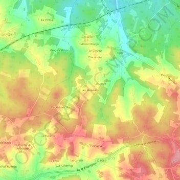 Carte topographique Les Manauds, altitude, relief