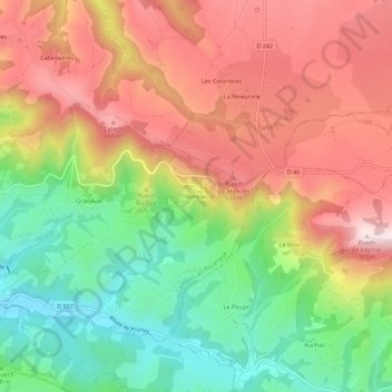 Carte topographique Monclès, altitude, relief