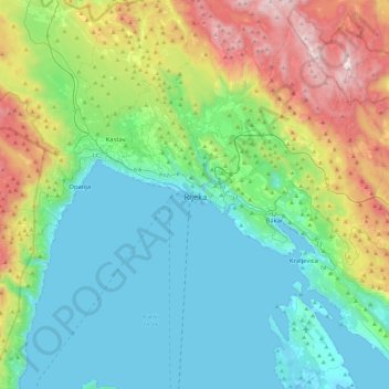 Carte topographique Rijeka, altitude, relief