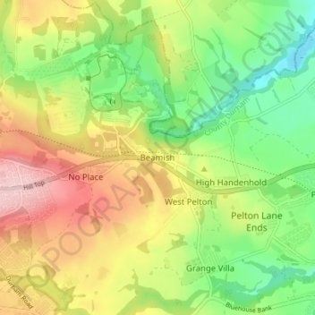 Carte topographique Beamish, altitude, relief