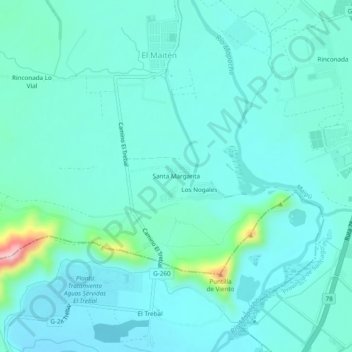 Carte topographique Santa Margarita, altitude, relief