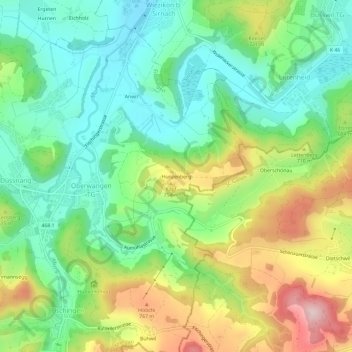 Carte topographique Hunzenberg, altitude, relief