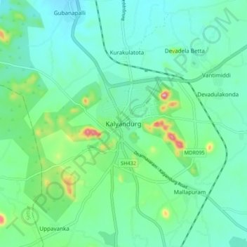Carte topographique Kalyandurg, altitude, relief