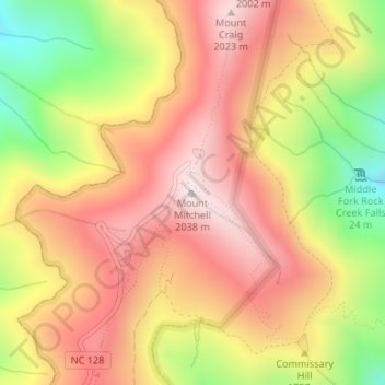 Carte topographique Mount Mitchell, altitude, relief