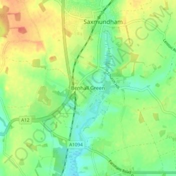 Carte topographique Benhall Green, altitude, relief