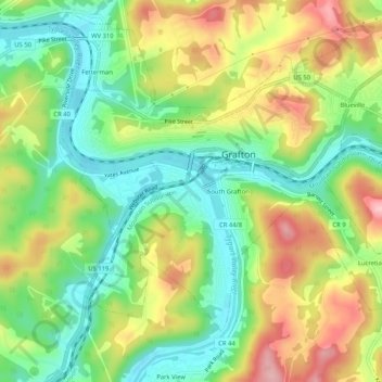 Carte topographique West Grafton, altitude, relief