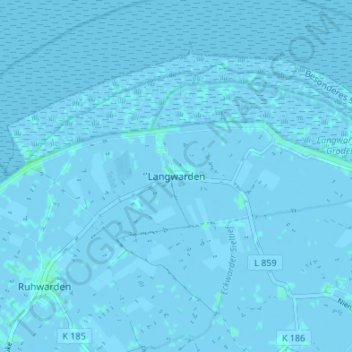 Carte topographique Langwarden, altitude, relief