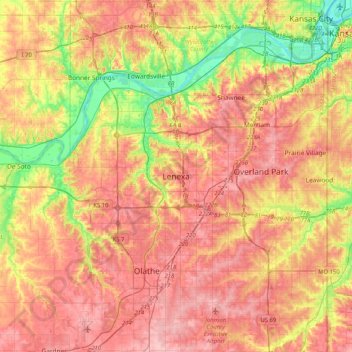 Carte topographique Lenexa, altitude, relief