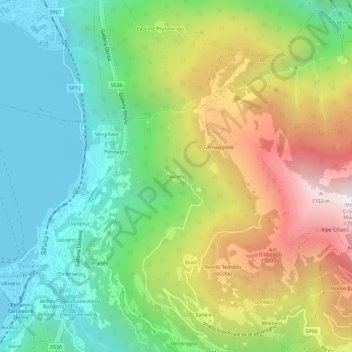 Carte topographique Noceno, altitude, relief