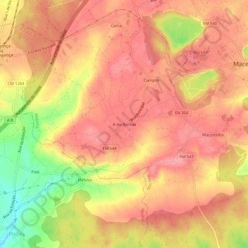 Carte topographique A-do-Barbas, altitude, relief