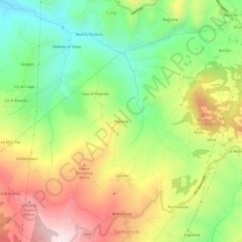 Carte topographique Regnola, altitude, relief