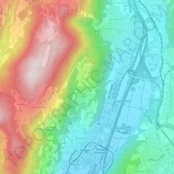 Carte topographique Bosco Luganese, altitude, relief