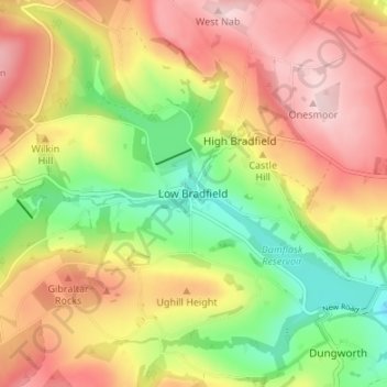 Carte topographique Low Bradfield, altitude, relief