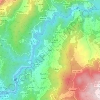 Carte topographique Paçô, altitude, relief