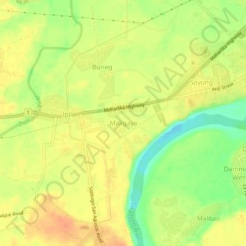Carte topographique Maligaya, altitude, relief