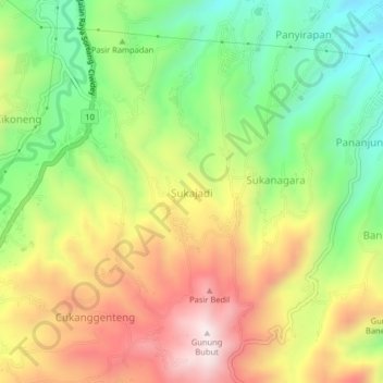 Carte topographique Sukajadi, altitude, relief