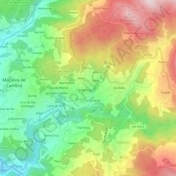 Carte topographique Covêlo, altitude, relief