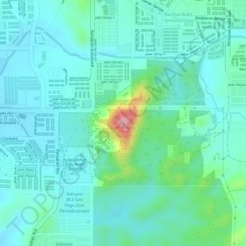 Carte topographique Bukit Sentosa, altitude, relief
