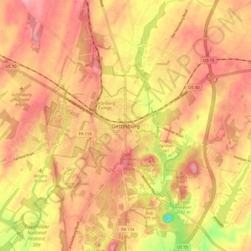 Carte topographique Gettysburg, altitude, relief