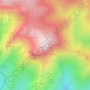 Carte topographique La Maliciosa, altitude, relief