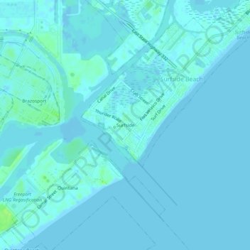 Carte topographique Surfside, altitude, relief