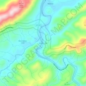 Carte topographique Miller Cove, altitude, relief