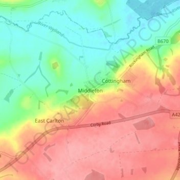 Carte topographique Middleton, altitude, relief