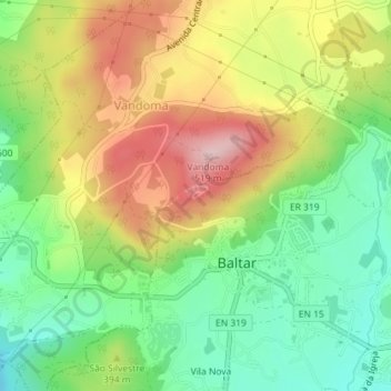 Carte topographique Cruzeiro-Baltar, altitude, relief
