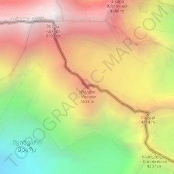 Carte topographique უშგული - Ушгули, altitude, relief