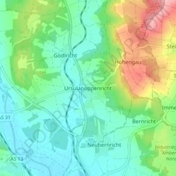 Carte topographique Ursulapoppenricht, altitude, relief