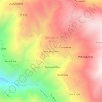 Carte topographique Huacyanamojo, altitude, relief