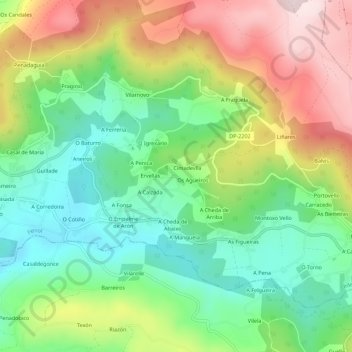 Carte topographique Regueiro, altitude, relief