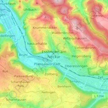 Carte topographique Esslingen am Neckar, altitude, relief
