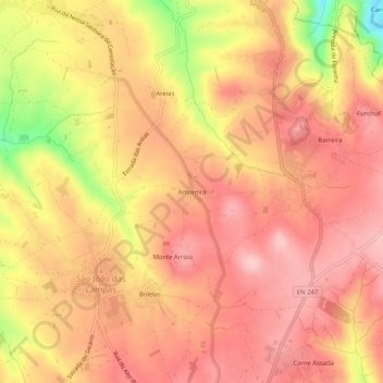 Carte topographique Amoreira, altitude, relief