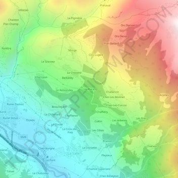 Carte topographique Les Places, altitude, relief