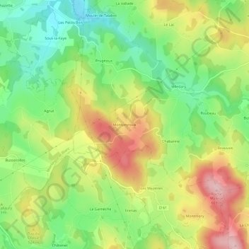 Carte topographique Montpeyroux, altitude, relief