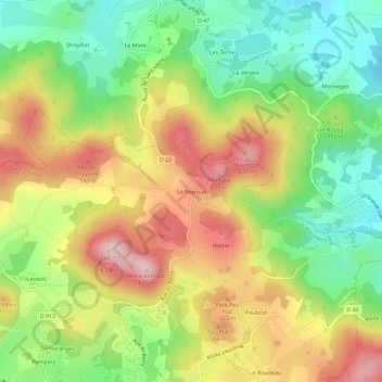 Carte topographique Le Peyroux, altitude, relief