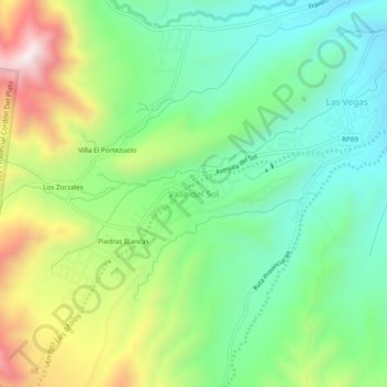 Carte topographique Valle del Sol, altitude, relief