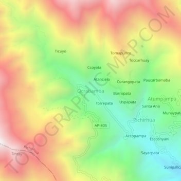 Carte topographique Ocrabamba, altitude, relief