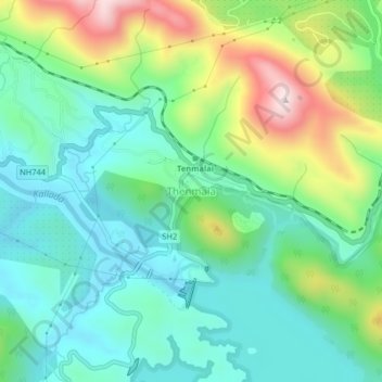 Carte topographique Thenmala, altitude, relief