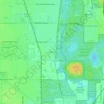 Carte topographique Forest River, altitude, relief