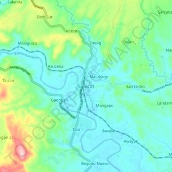 Carte topographique Sipocot, altitude, relief