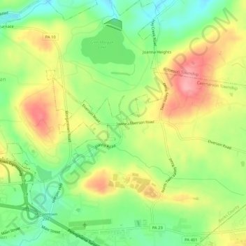 Carte topographique Joanna, altitude, relief