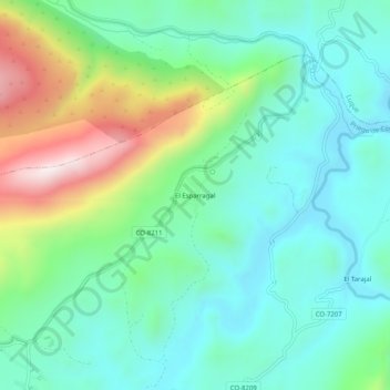 Carte topographique El Esparragal, altitude, relief