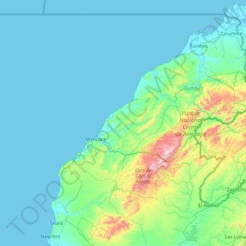 Carte topographique Distrito de Canoas de Punta Sal, altitude, relief