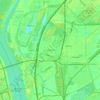 Carte topographique North Venice, altitude, relief