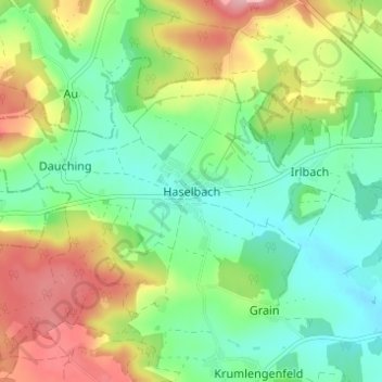 Carte topographique Haselbach, altitude, relief