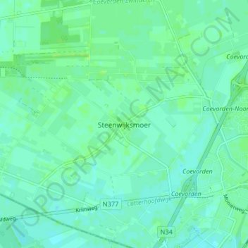 Carte topographique Steenwijksmoer, altitude, relief